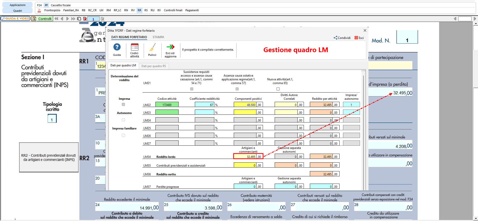 compilazione colonna 1 e riporto in automatico del reddito nella sezione I del quadro RR