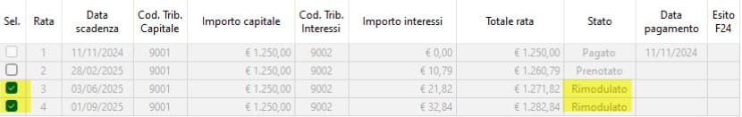 Rate con stato "Rimodulato"