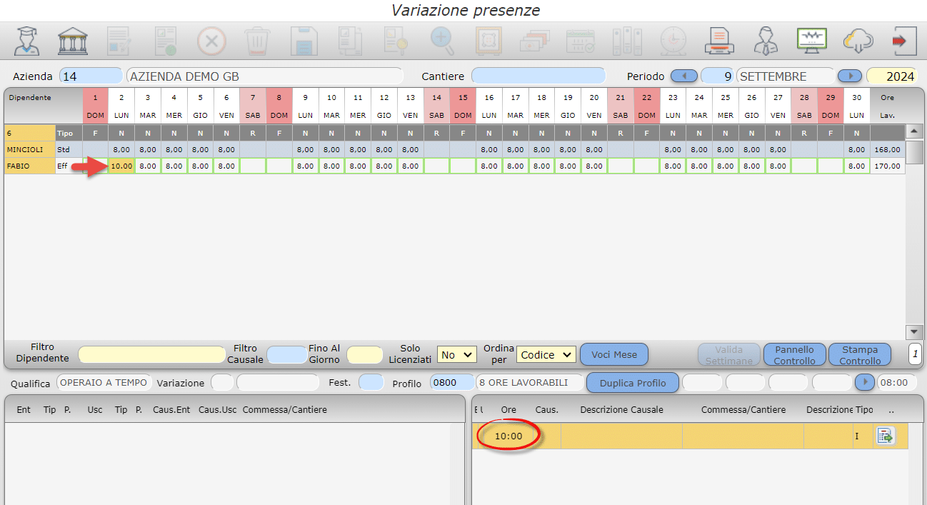 Ore riportate in automatico