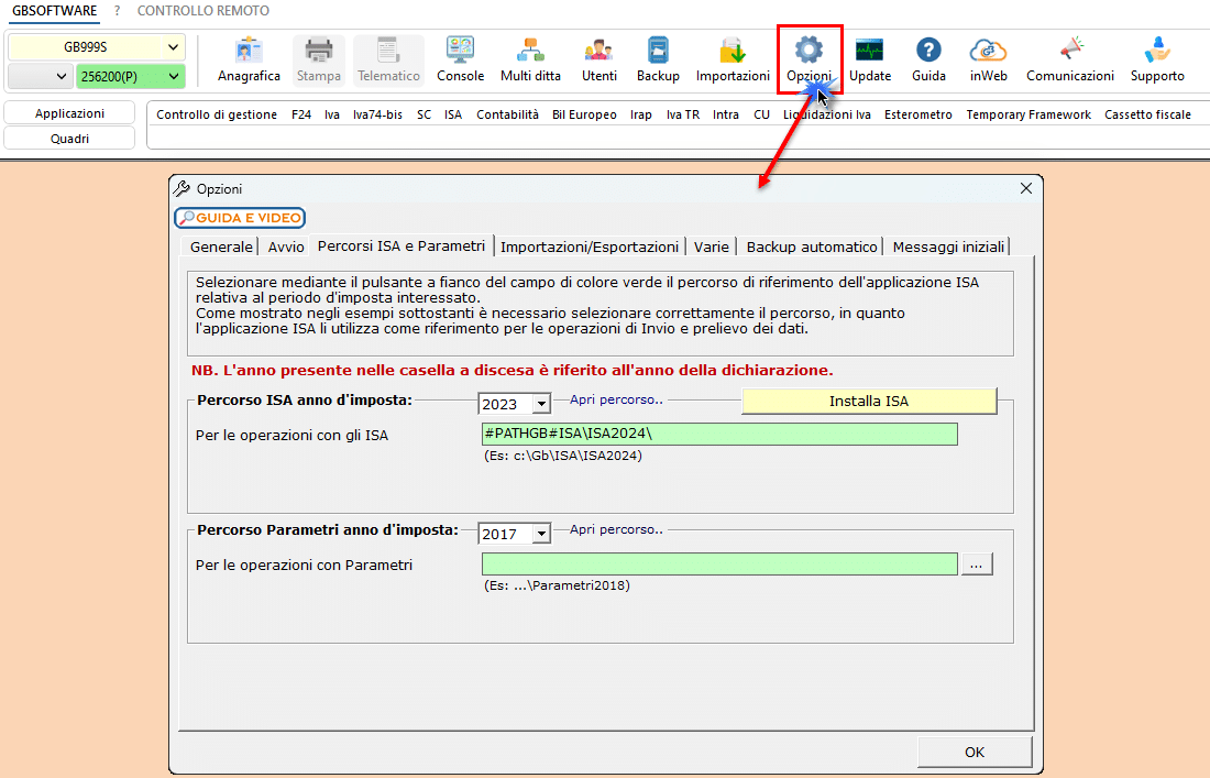 Installazione Il tuo ISA 2024 da Opzioni