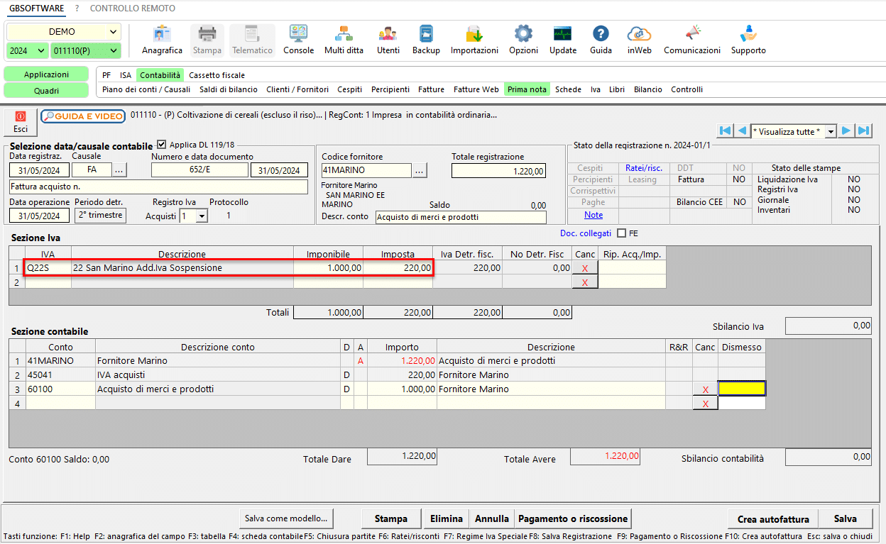 Registrazione fattura operatore di San Marino