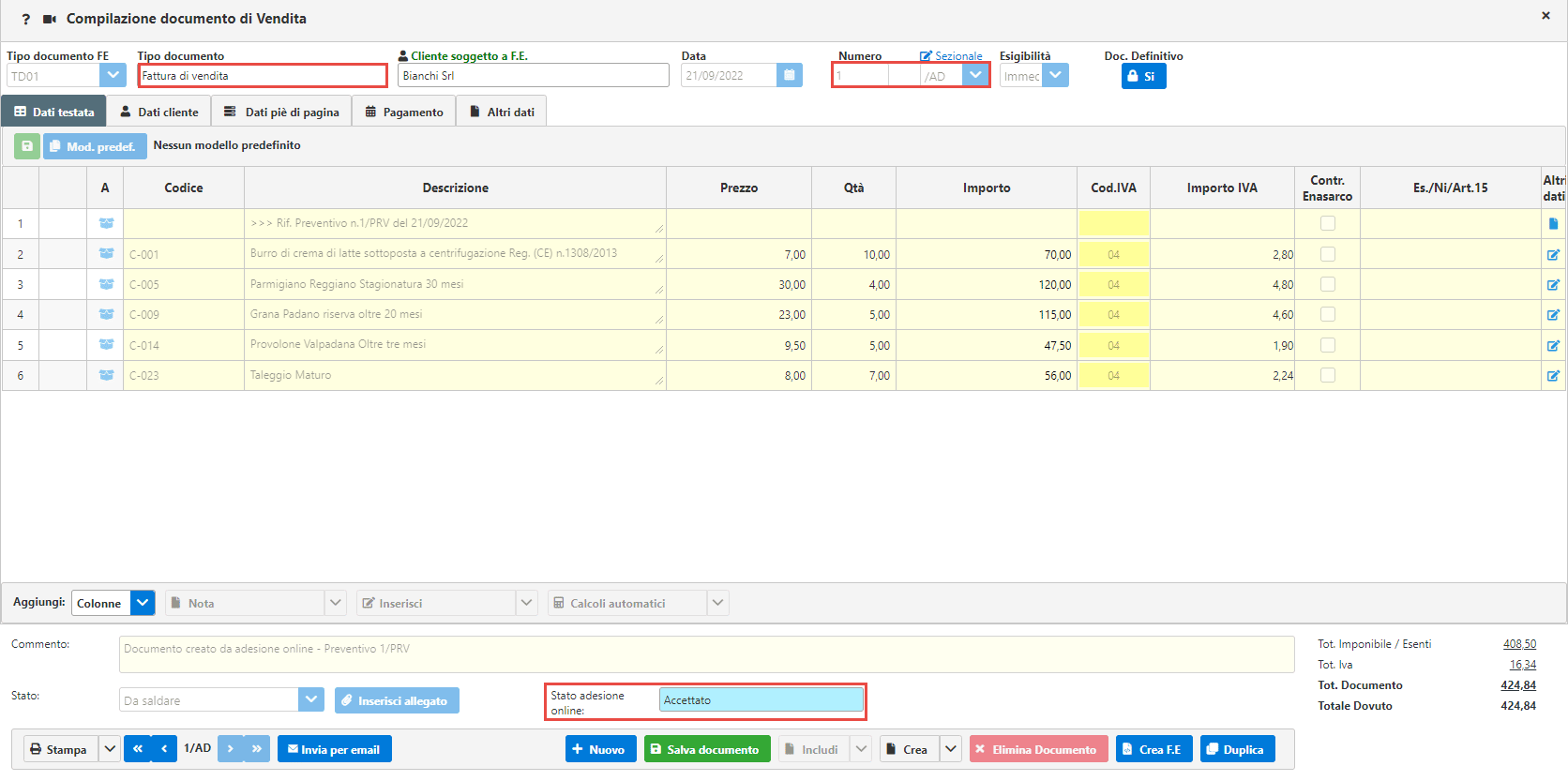 Fatturazione In Web genera in automatico fattura di vendita