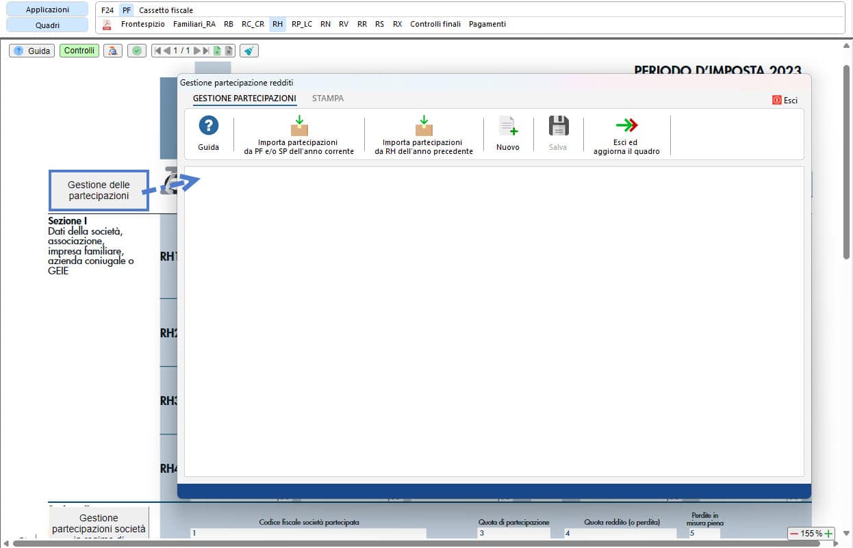 Maschera Gestione partecipazione redditi