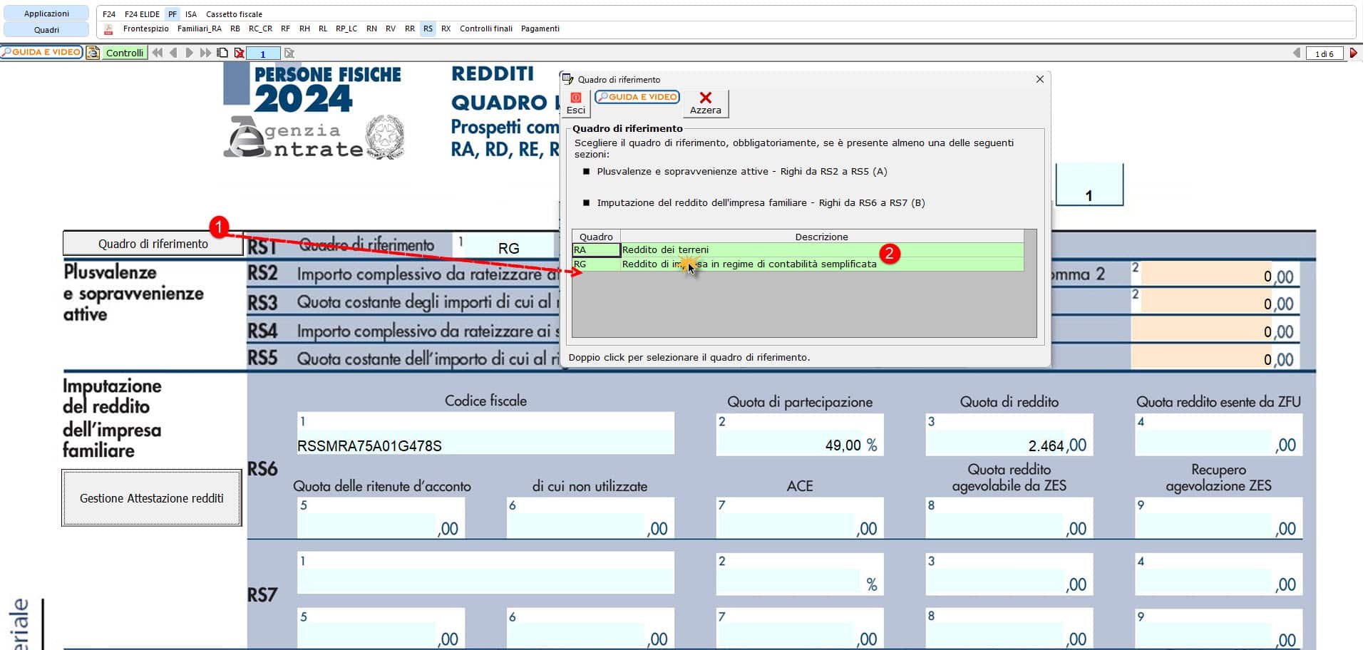 Click su reddito di impresa in regime di contabilità semplificata