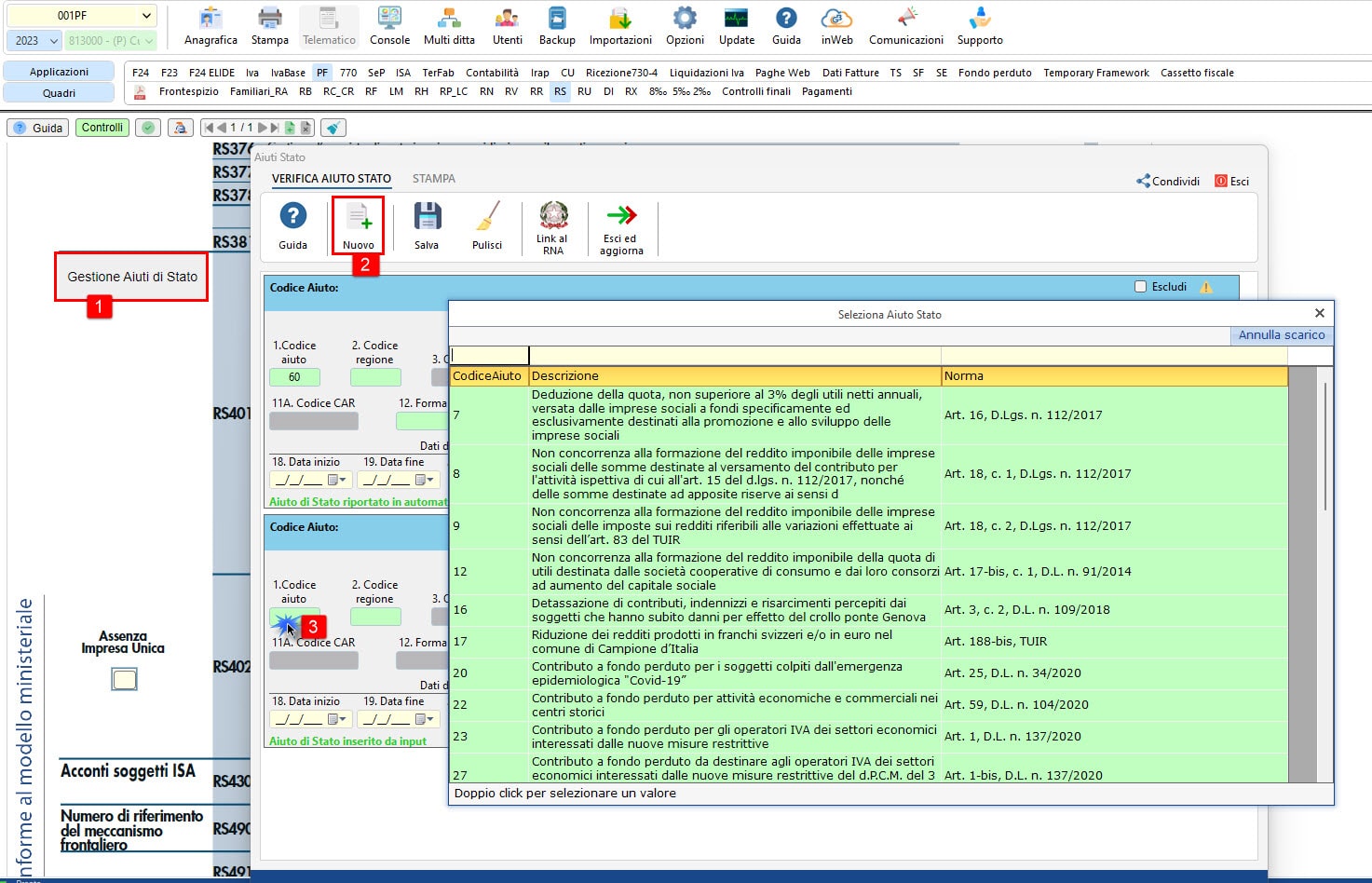 Procedura inserimento aiuto da input