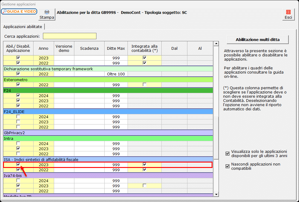 Abilitazione software ISA