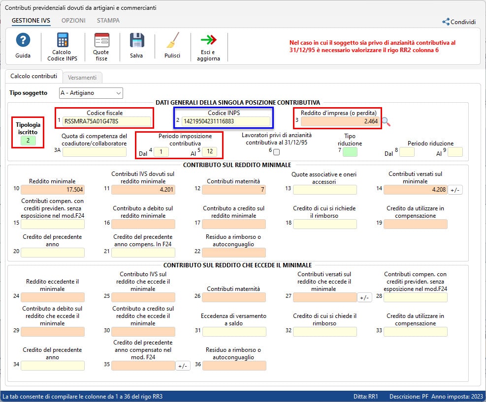 Campi compilati in automatico nella tab “Calcolo contributi”