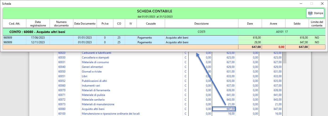 Scheda contabile del conto