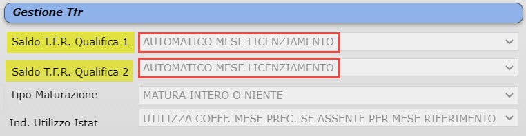 Sezione Gestione Tfr - opzione "AUTOMATICO MESE LICENZIAMENTO"