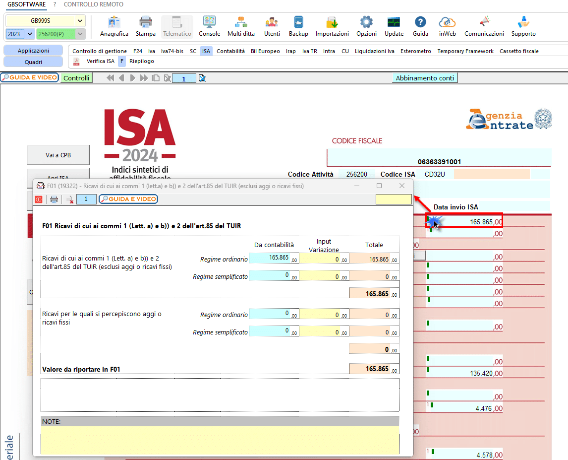 Dati quadro F riportati in automatico