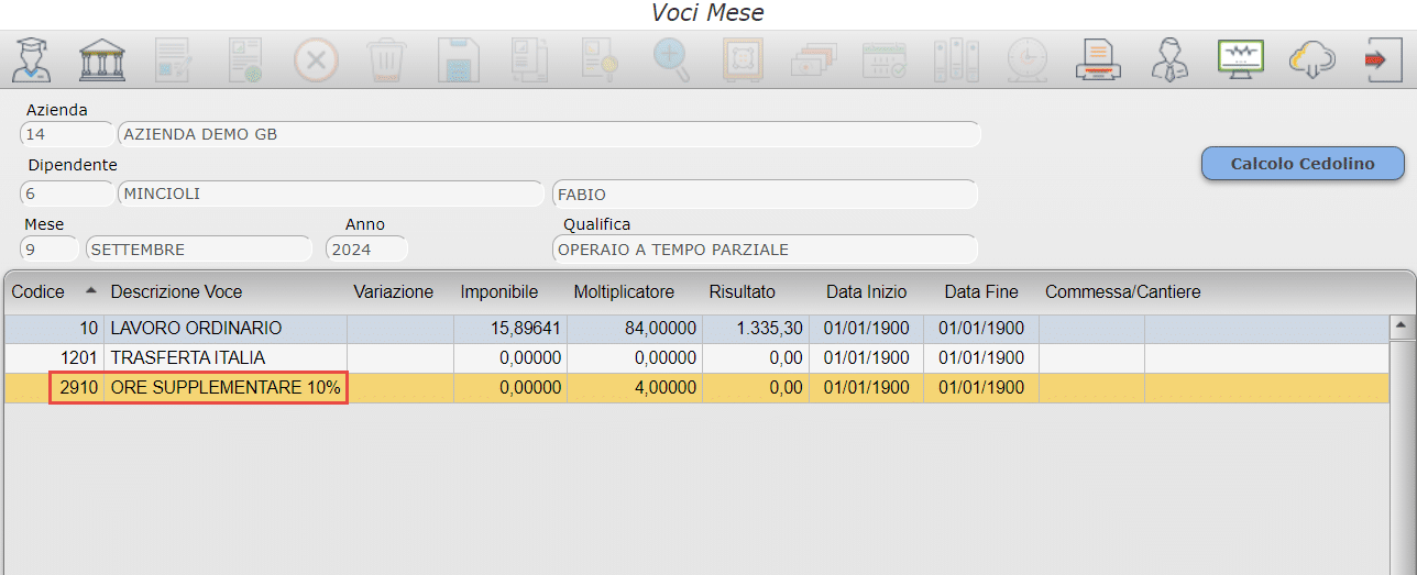 Voci di maggiorazione riportate in automatico