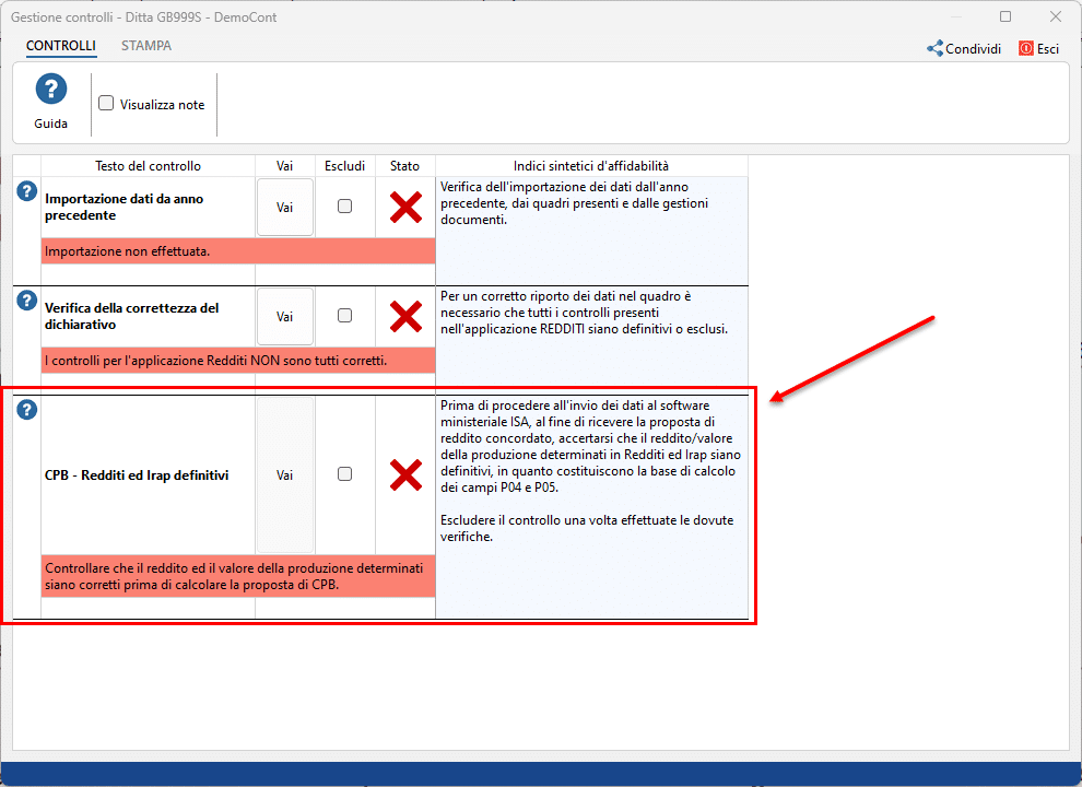 Controlli CPB - Redditi ed Irap definitivi