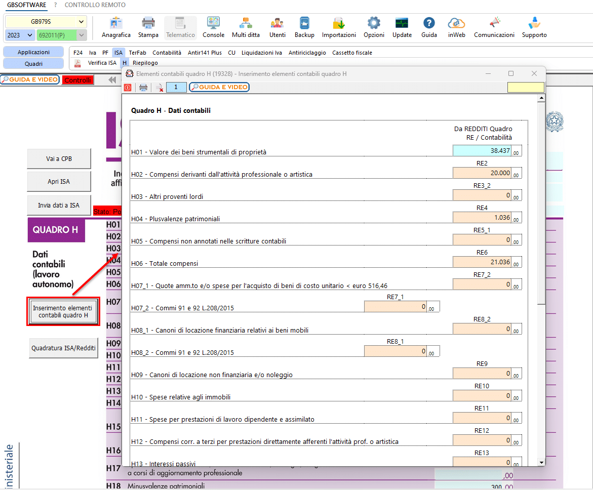 Dati quadro H riportati in automatico 