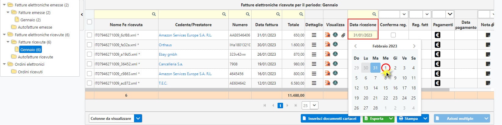 Modifica data documento