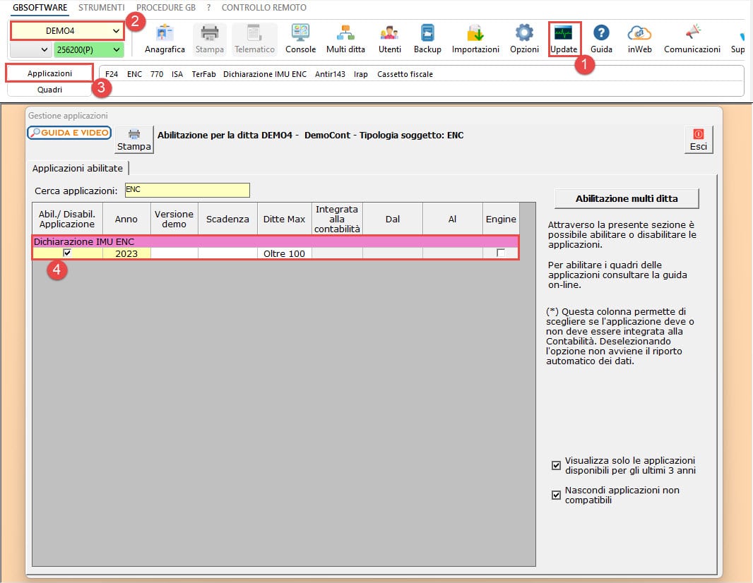 Abilitazione singola applicazione Dichiarazione IMU - ENC 2024