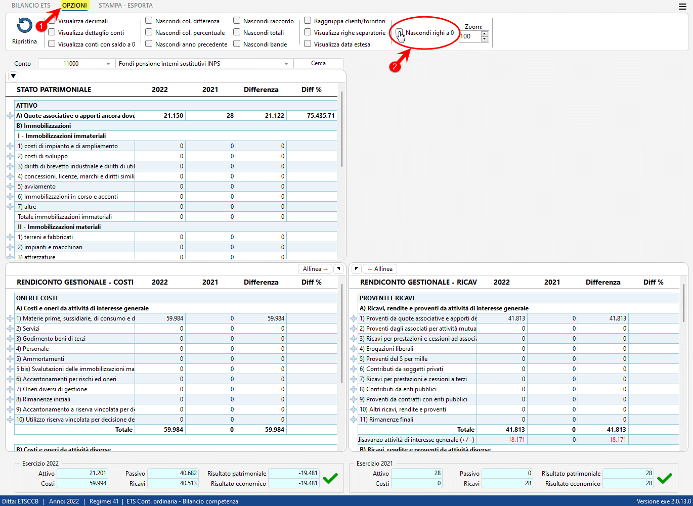 Attivazione Opzione Nascondi righi a 0