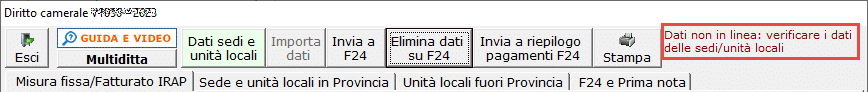 Messaggio "Dati non in linea: verificare i dati delle sedi/unità locali"