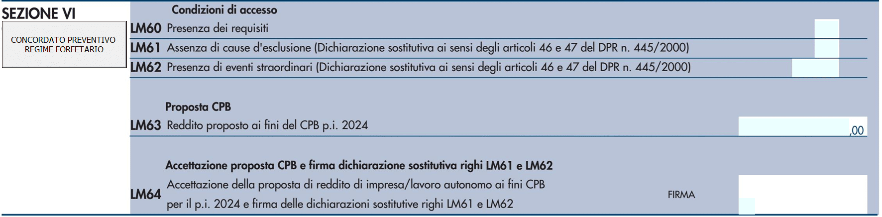 Sezione VI non compilata