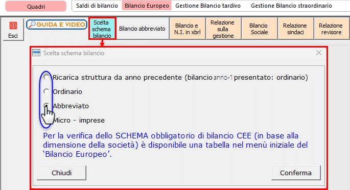 Scelta schema Bilancio - Abbreviato