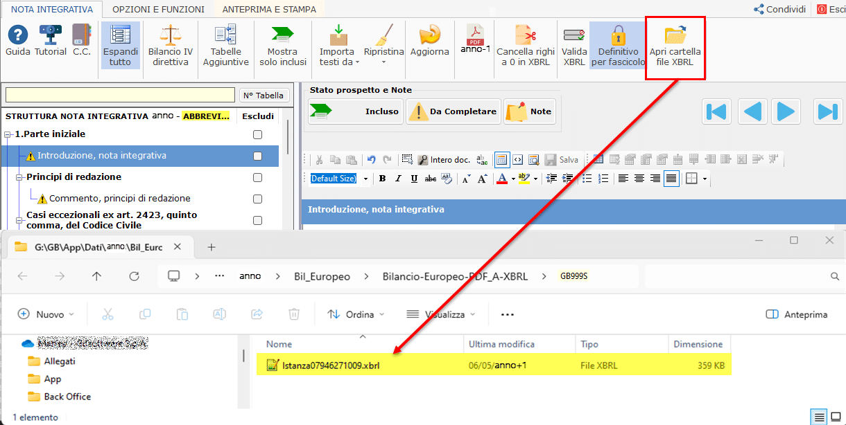 Maschera apri cartella file XBRL