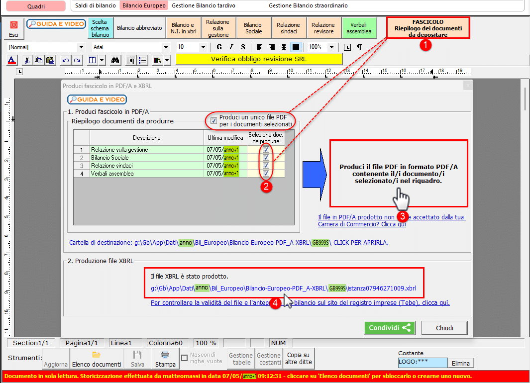 Produci il PDF in formato PDF/A