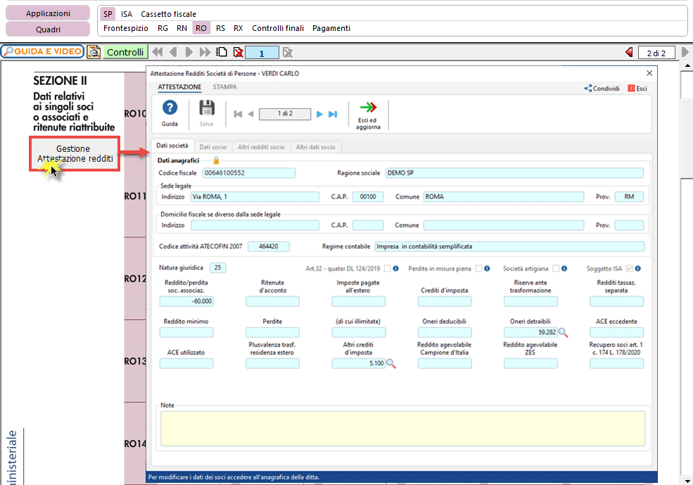 Quadro RO sezione II - Click Gestione Attestazione redditi