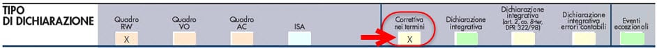 tipo di dichiarazione correttiva nei termini