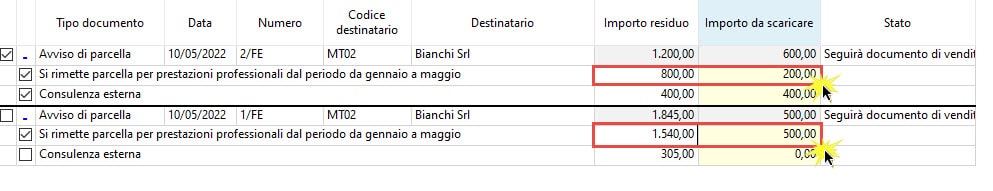 in colonna “Importo da scaricare” valori modificabili