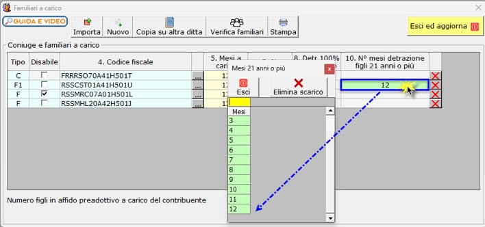 Compilazione dato N° mesi detrazione figli 21 anni o più