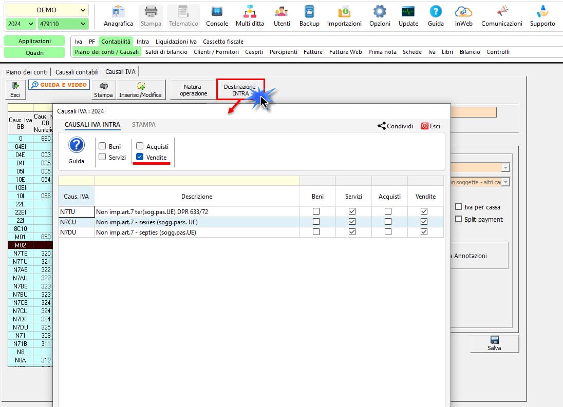 Finestra Causali IVA: 2024 - check su Vendite