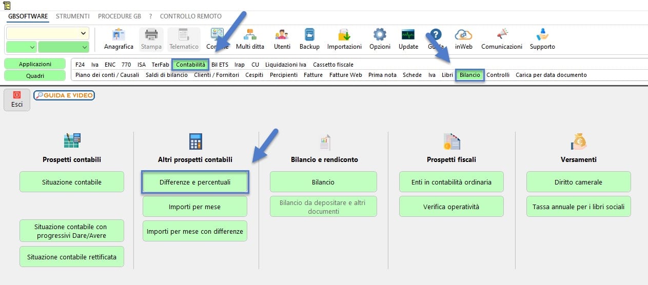 Pulsante Prospetto Differenze e percentuali