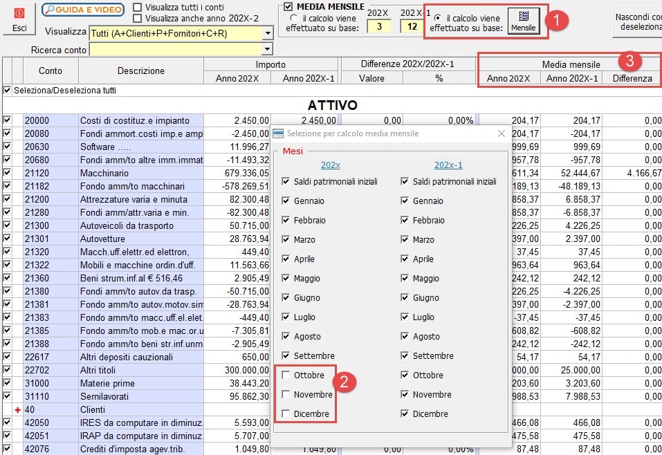 Procedura Media mensile con selezione dei mesi