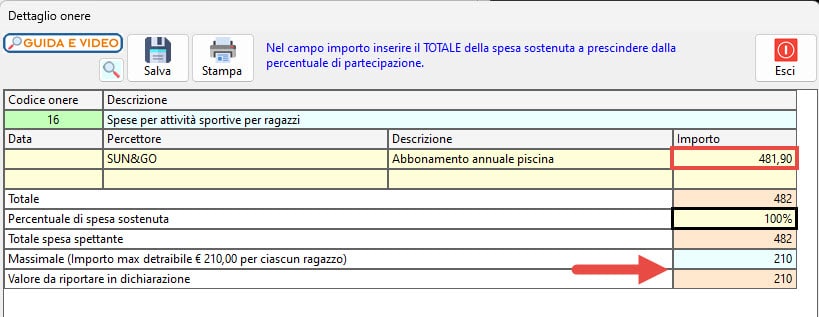 Inserimento spese e limite per persona