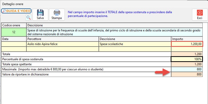 Ridimensionamento importo