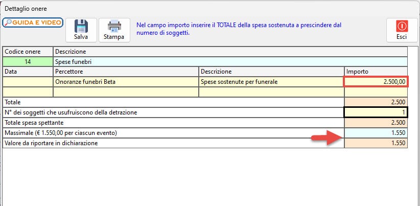 Ridimensionamento importo