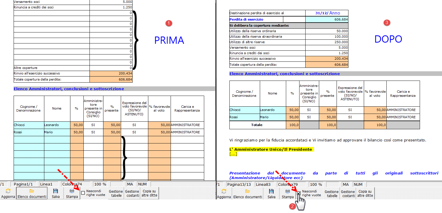 Procedura righe non valorizzate nascoste