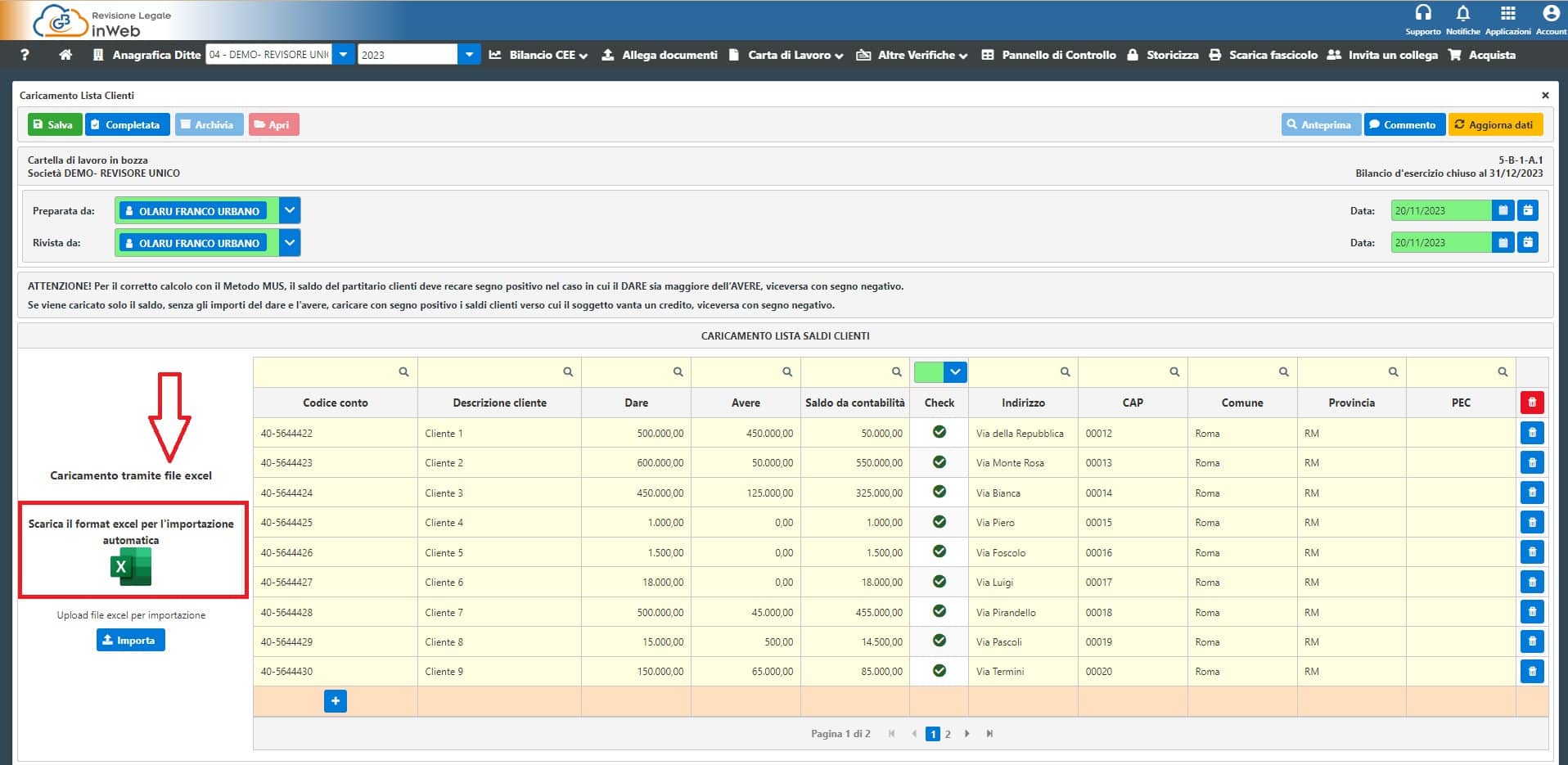 Importazione automatica con file Excel