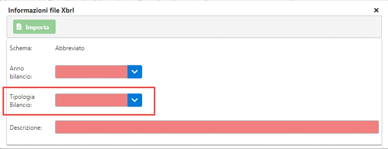 Voce Tipologia Bilancio nella sezione Informazioni file XBRL