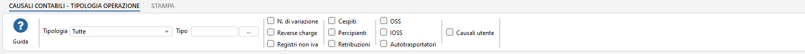 Combo Causali Contabili - Tipologia Operazione