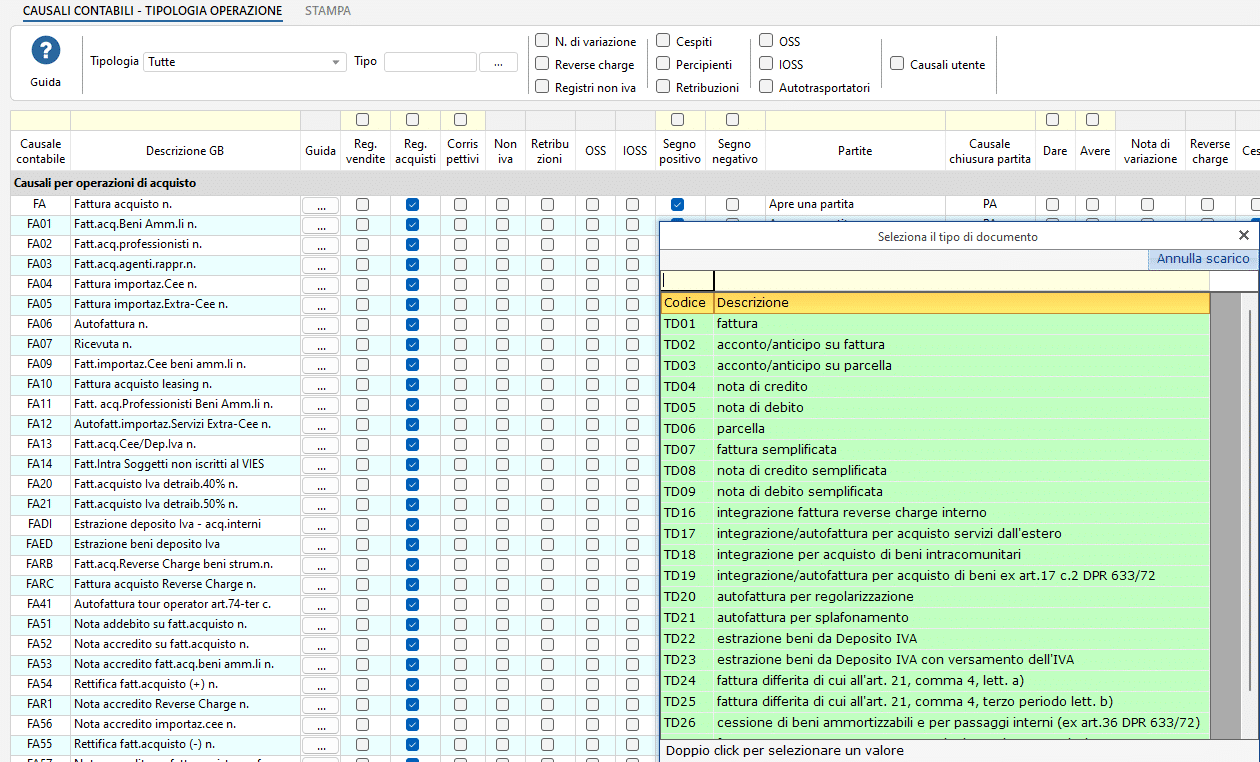 Finestra Selezione il tipo di documento