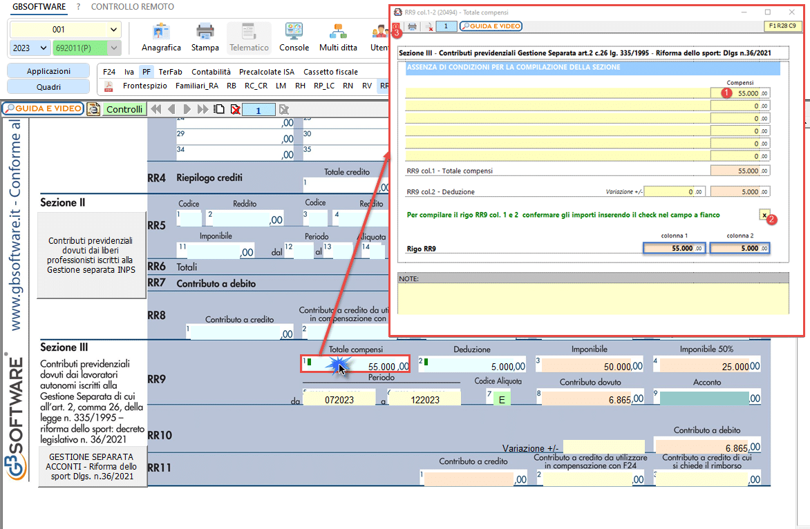 Procedura inserimento importo compensi