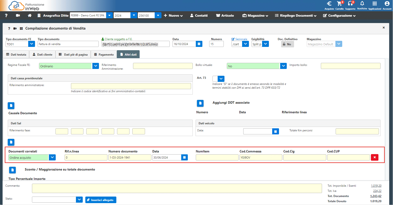 Dati riportati in sezione Documenti correlati