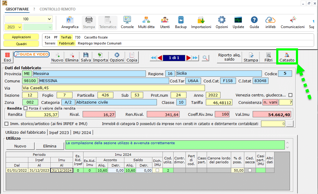 Funzione Catasto all'interno dell'applicazione Terreni e Fabbricati