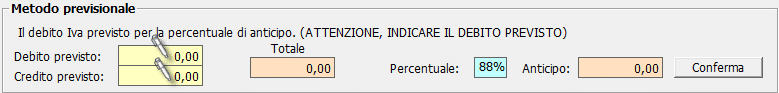 Compilazione campi "Debito previsto" e "Credito previsto"