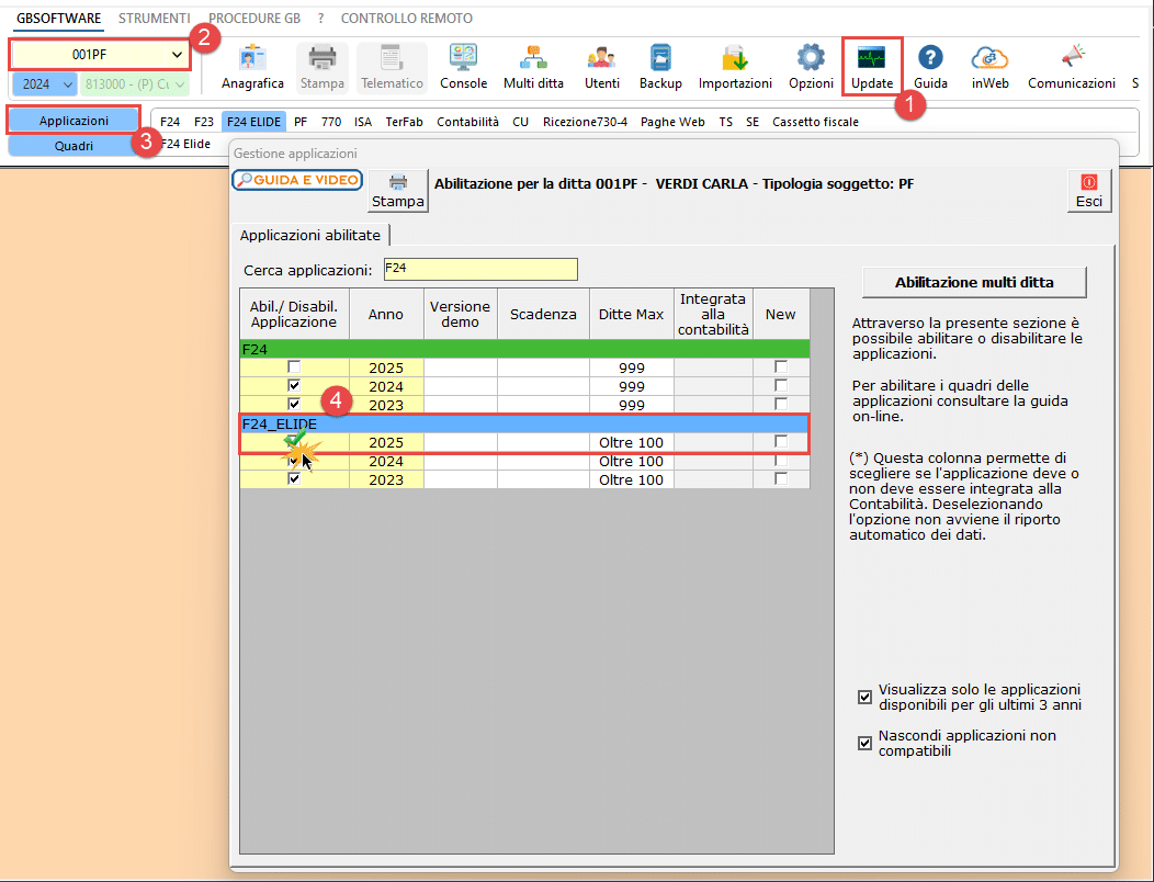 Procedura Abilitazione singola applicazione F24 Elide 2025