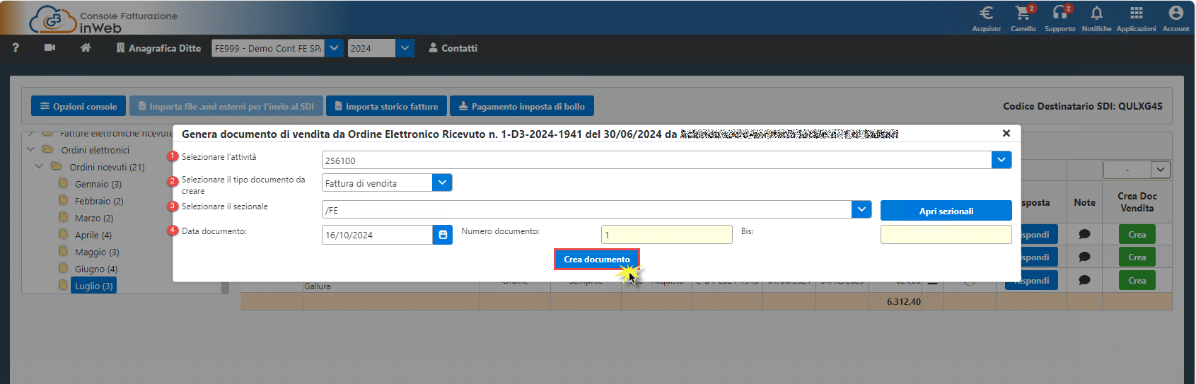 Procedura creazione documento vendita