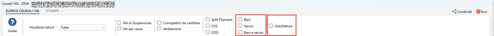 Nuove proprietà nella maschera Elenco causali IVA