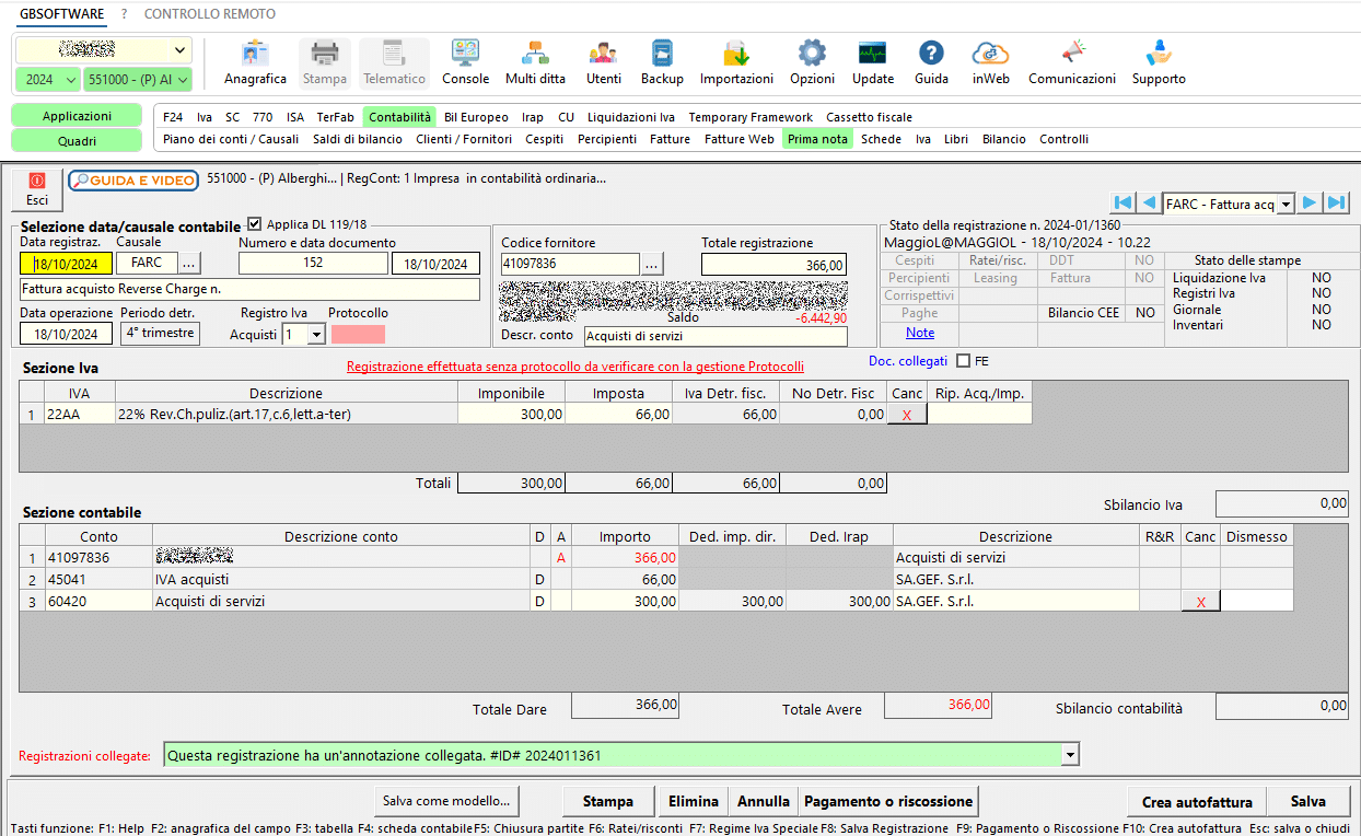 Annotazione e relativo giroconto IVA prodotti in automatico