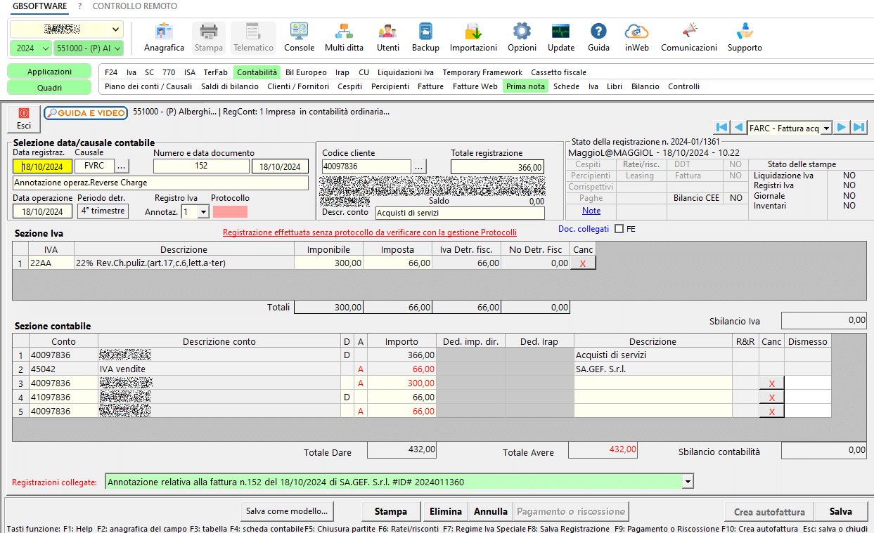 Causale contabile con registrazione manuale dell'annotazione