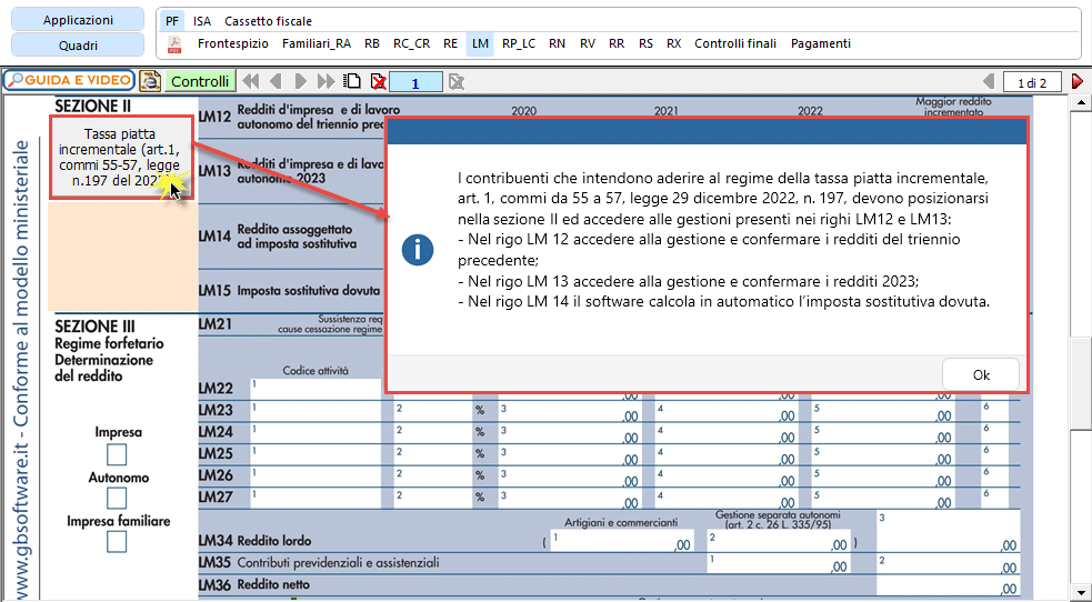 Messaggio indicazioni calcolo tassa piatta